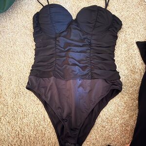 Lulu's Black Ruched Bodysuit